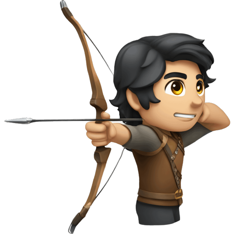 an archer aiming, dark hair, bright skinn, looking at from an angle over his shoulder emoji