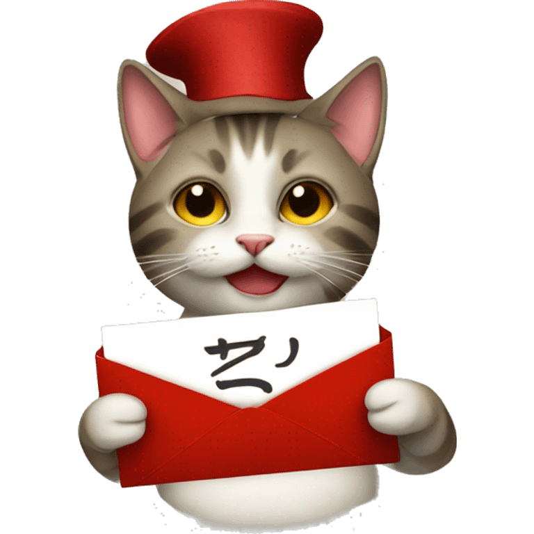 cat holding red letter emoji