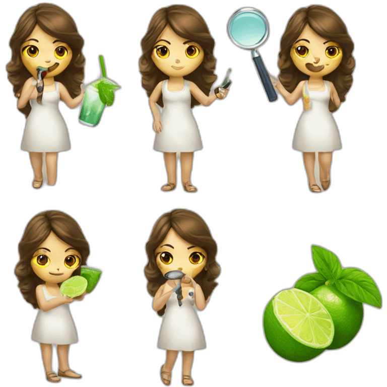 argentine girl with magnifying glass and pipe and mojito emoji