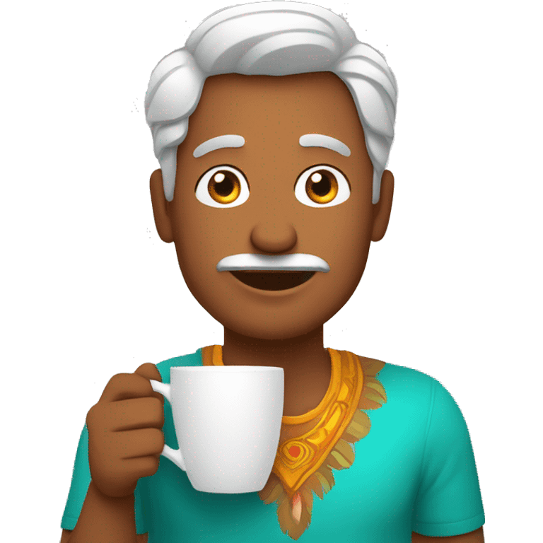 Indian animates man sipping a coffee in a vibrant cafe emoji