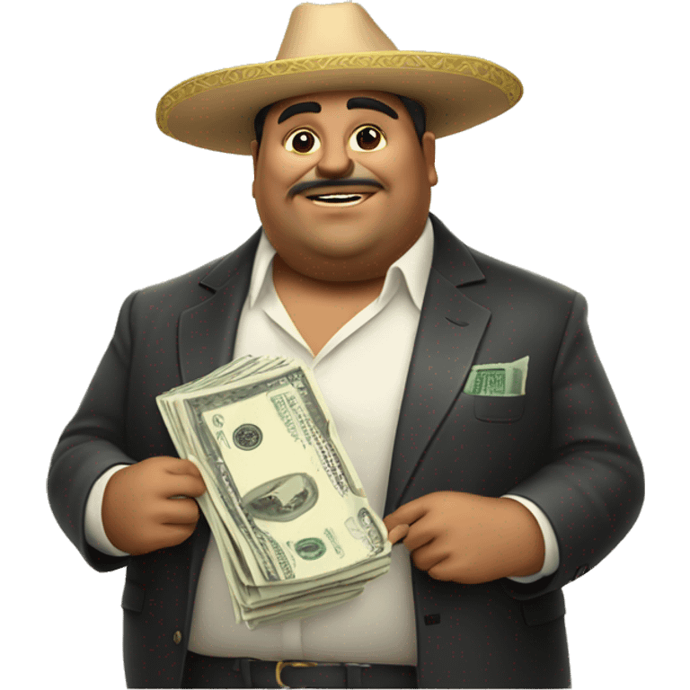 fat mexican rich man holding big money emoji