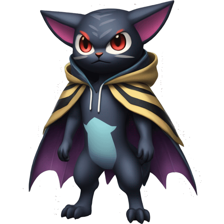 Cool Anthro Black Noibat-Quilava-Litten-Pokémon with edgy stripes and a hoodie Full Body emoji