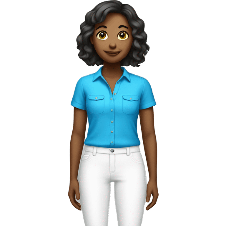 Bright blue shirt and white pants on girl emoji