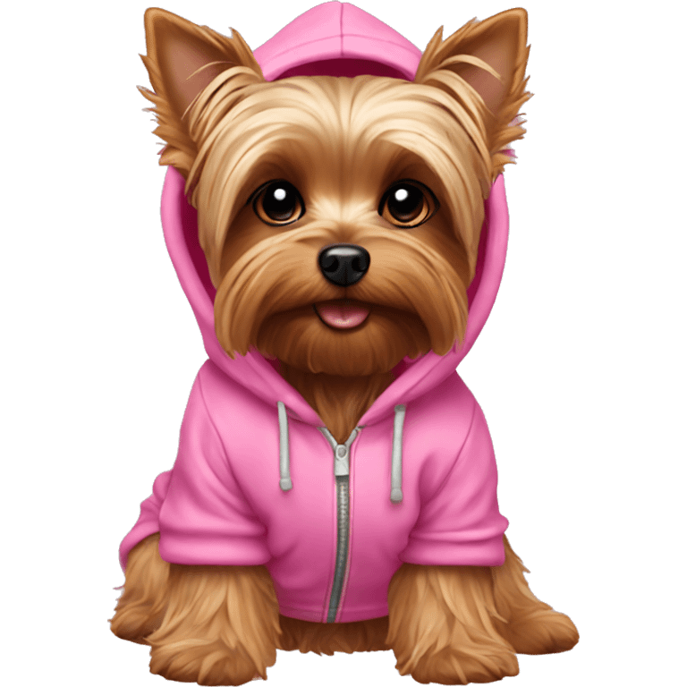 Yorkie wearing a pink hoodie emoji