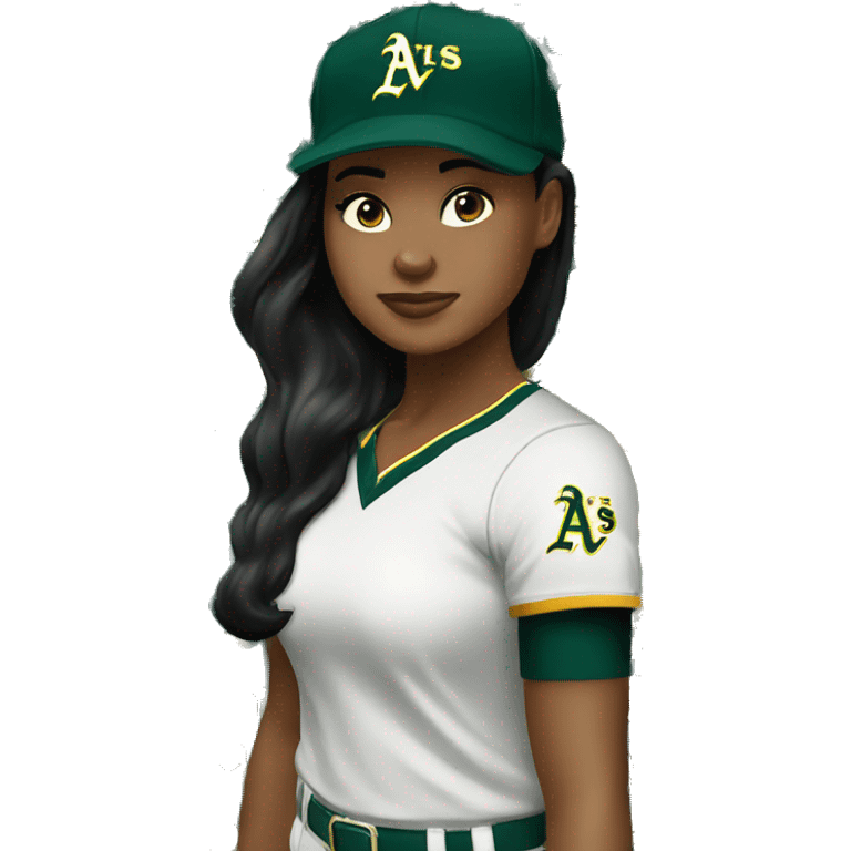 Oakland Athletics young woman black hair baseball cap emoji