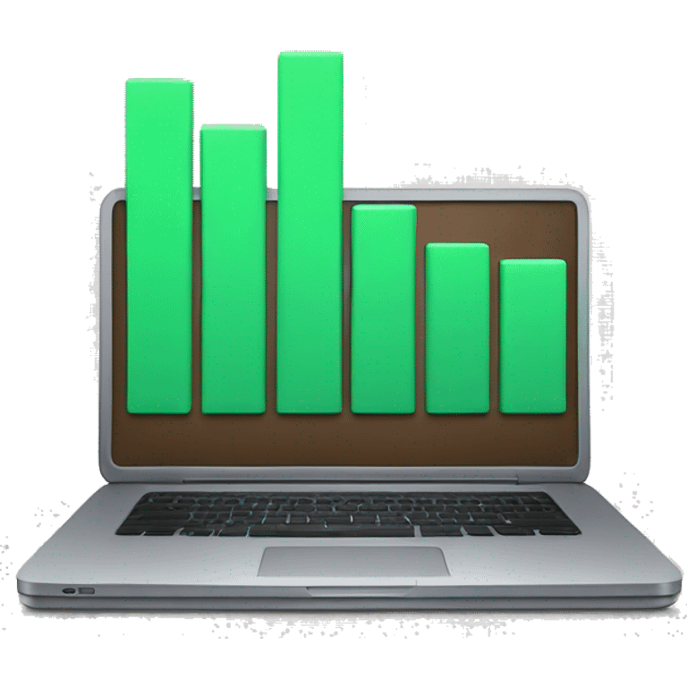 A laptop with a bar chart and an upward trend emoji