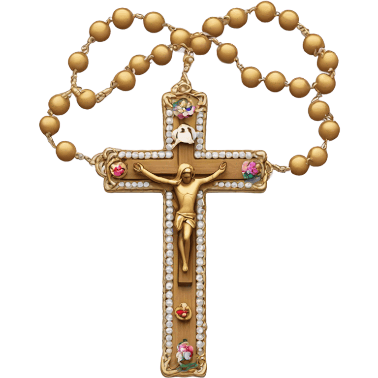 Rosary in front of cross emoji