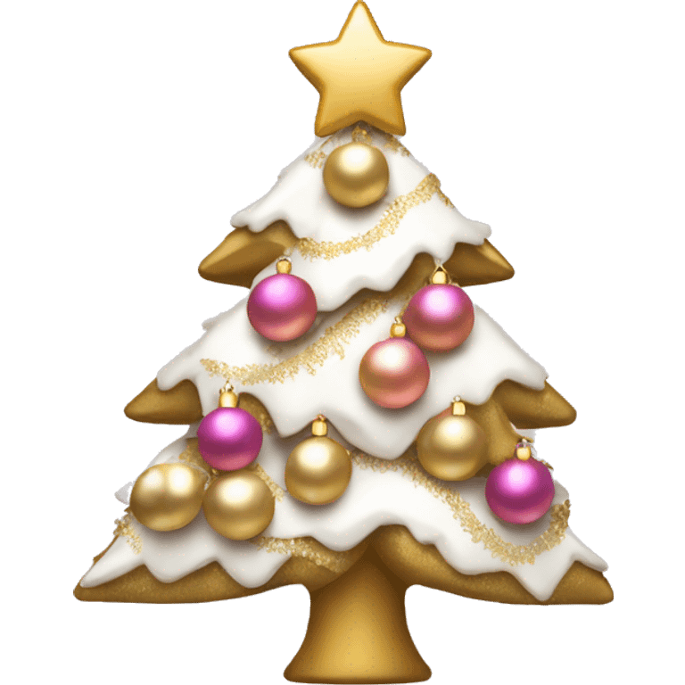 christmas tree with pink and gold and white decorations emoji