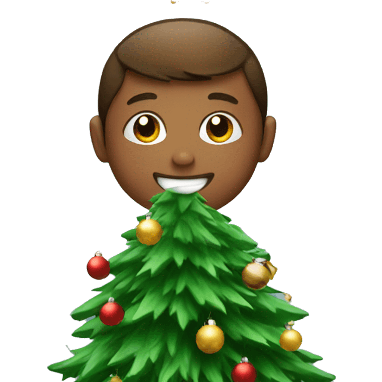 boys enjoying a Christmas tree emoji