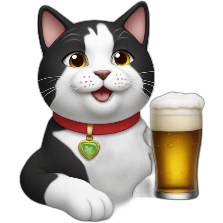 black and whit beer drinking cat emoji