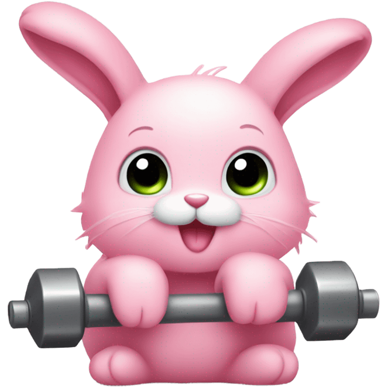 pink cute bunny with eyelashes lifting weights emoji