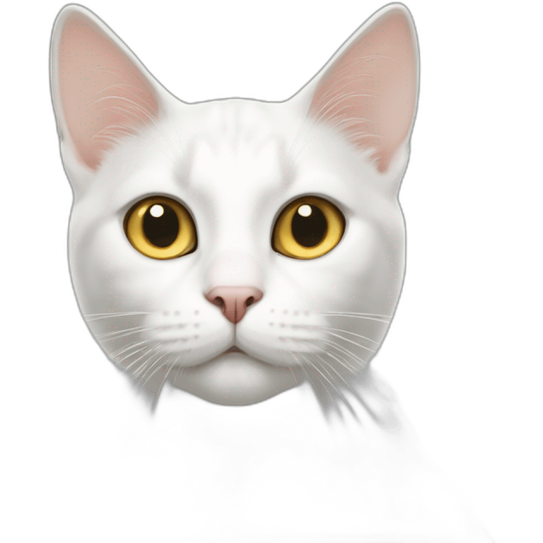 white cat with grey spots and spot on nose with gold eyes emoji