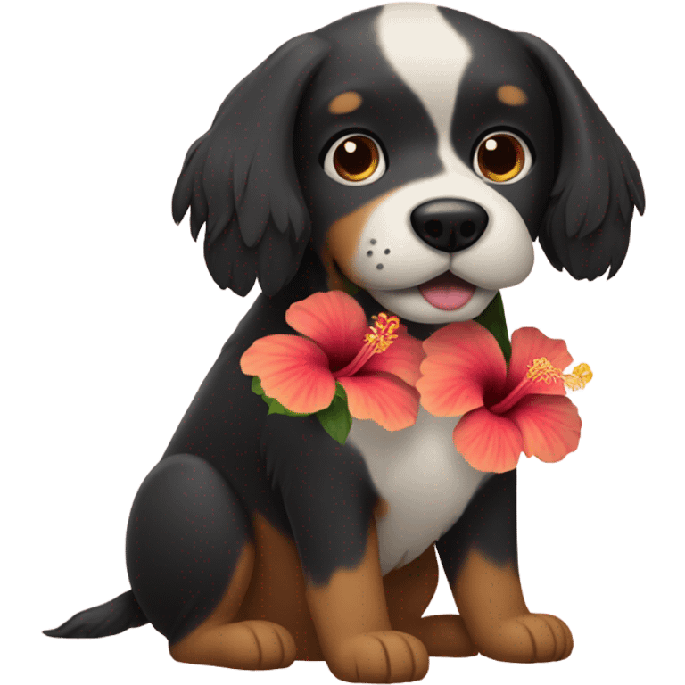 dog with hibiscus in its hair emoji