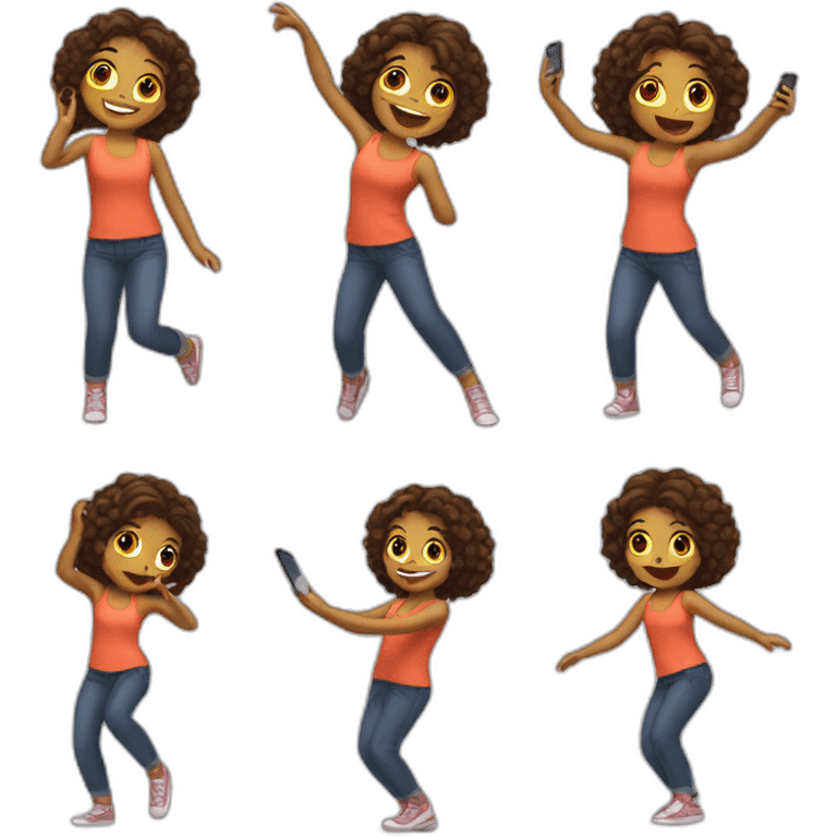 a young girl dancing and taking a selfie at the same emoji