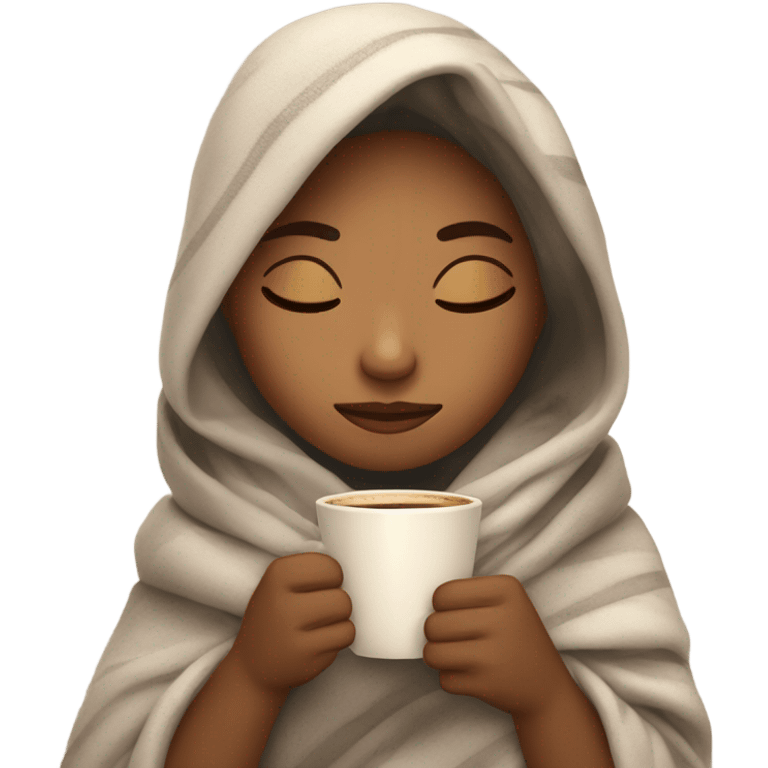 girl inside a blanket sipping coffee eyes closed emoji