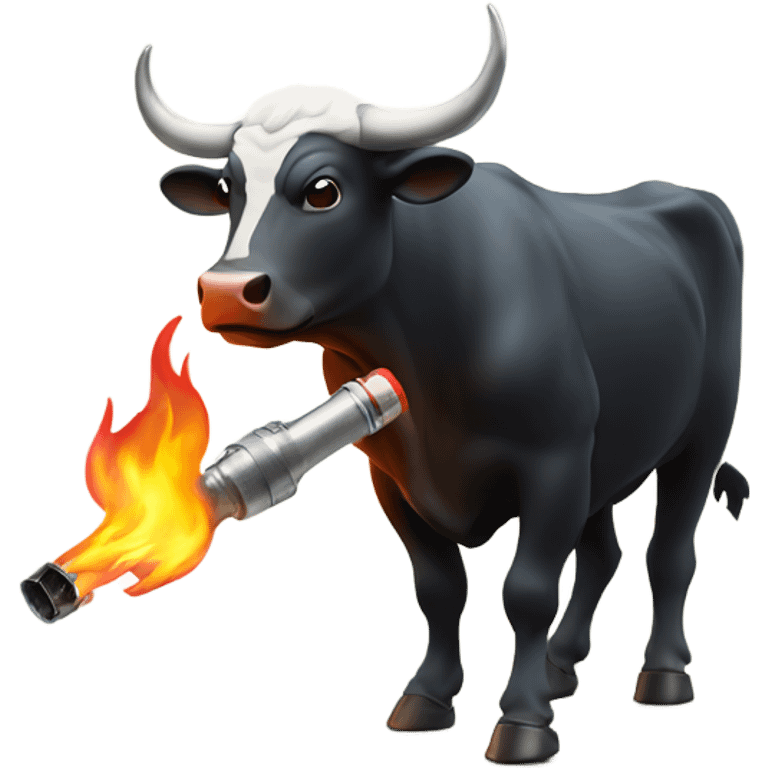 A bull holding a blowtorch emoji