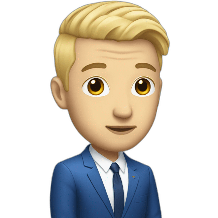 mac miller with a blonde comb over skin fade wearing a blue suit on laptop emoji