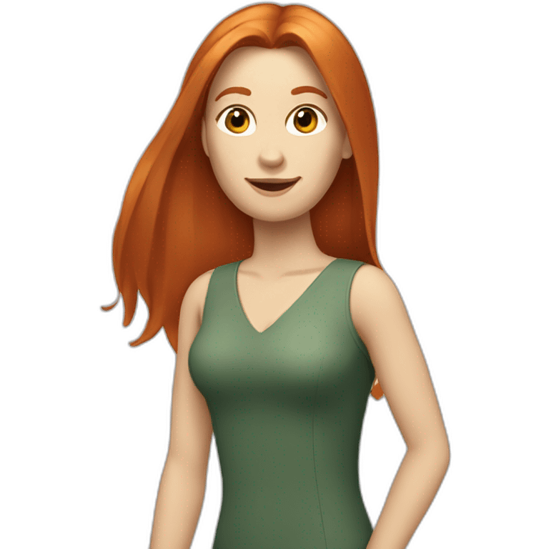 redhead white woman with medium long straight hair, waving emoji