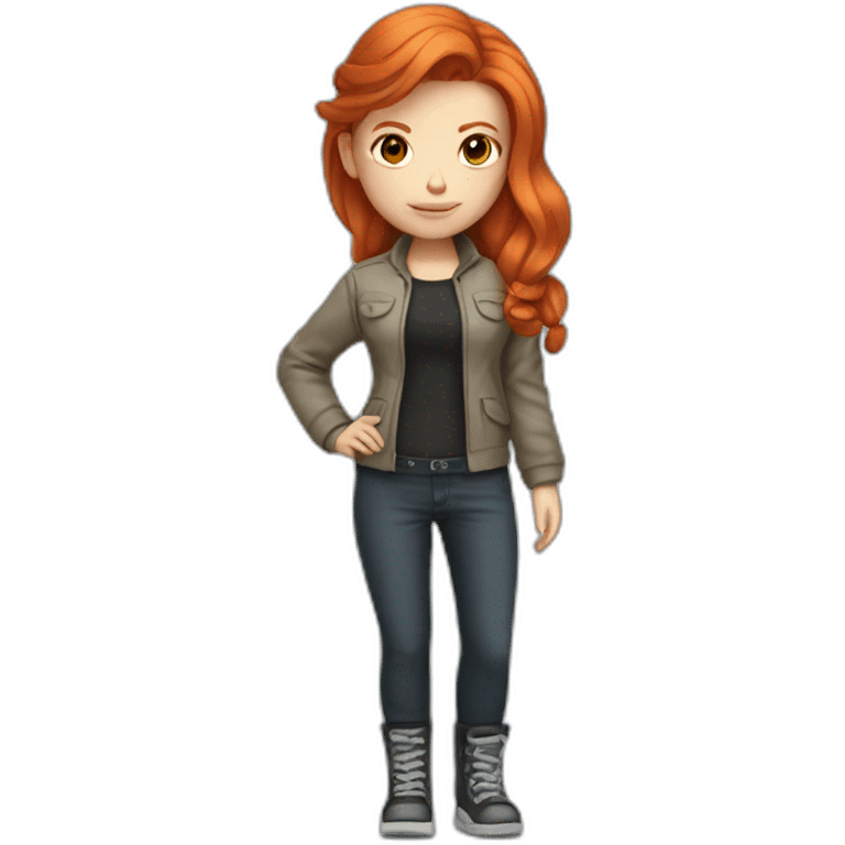 only the bust, red-haired ginger girl, in an tech style outfit emoji