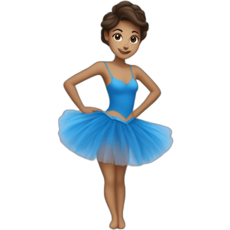 Fille brune avec des taches de rousseur avec un beau tutu bleu rois qui danse emoji