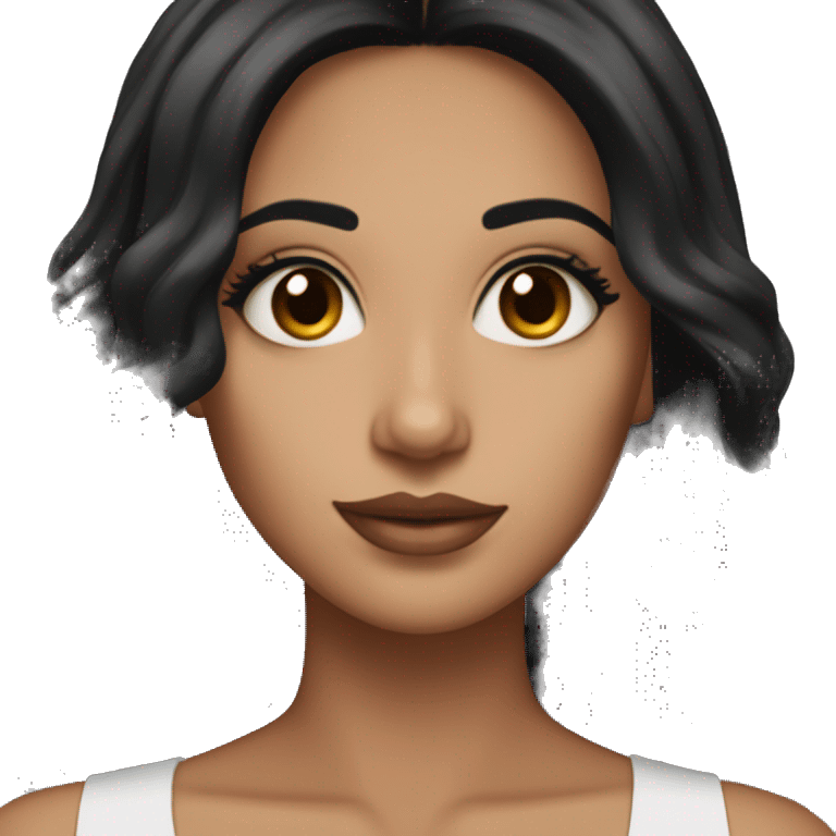 Latina with straightened black hair brown eyes big lashes and makeup on  emoji