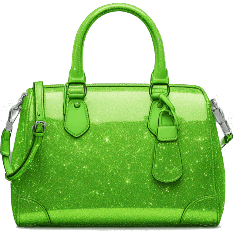 Realistic isolated lime green glitter michaesl kors satchel purse.  emoji