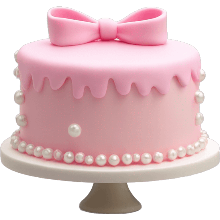 light pink cake with mini bows around it and white pearls emoji