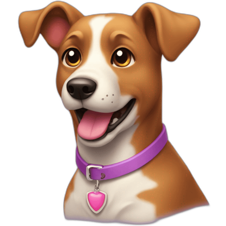 a purple dog with a brown nose and a pink collar with a bone happy  emoji