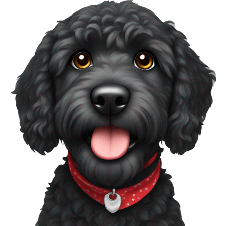 mini black labradoodle dog with red bandana around neck emoji