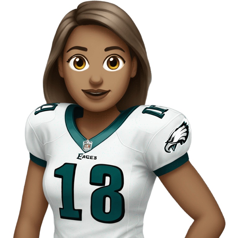  White female brown hair wearing Philadelphia Eagles jersey emoji