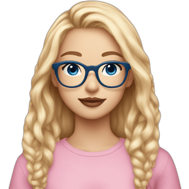 A seventeen-year-old girl with blonde hair and blue eyes  Her skin is white, she wears pink square glasses, and her lips are pink and full  emoji