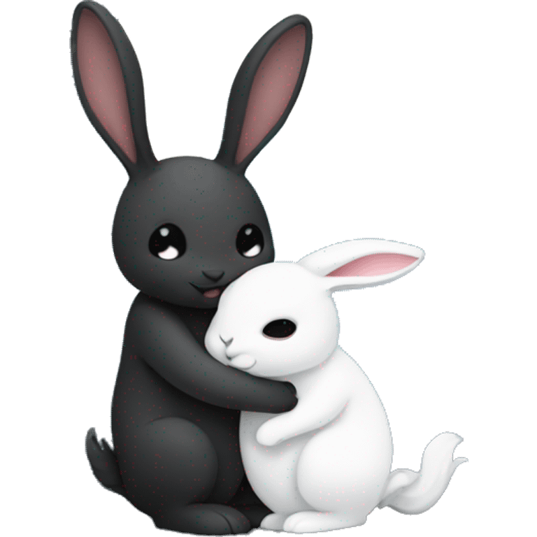 Black rabbit hugging white rabbit with moon behind them emoji