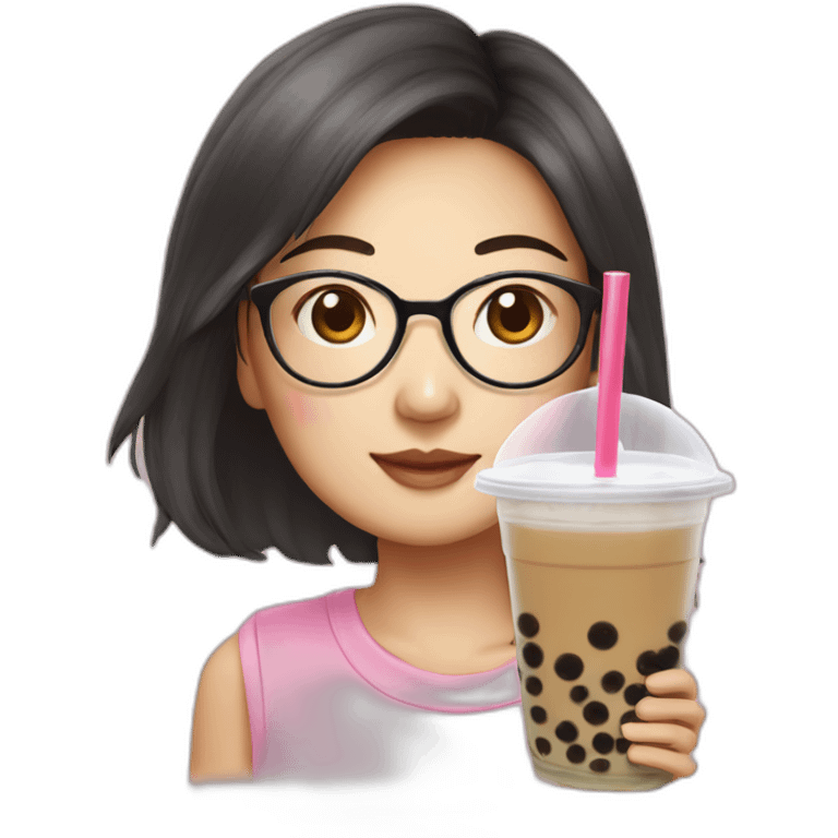 Asian girl with glasses bubble tea emoji