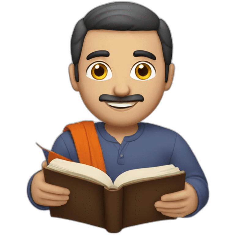 Armenian men reading book and looking at camera and smiling  emoji