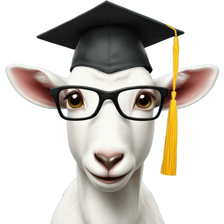 a smart nerdy goat wearing glasses and graduation hat emoji