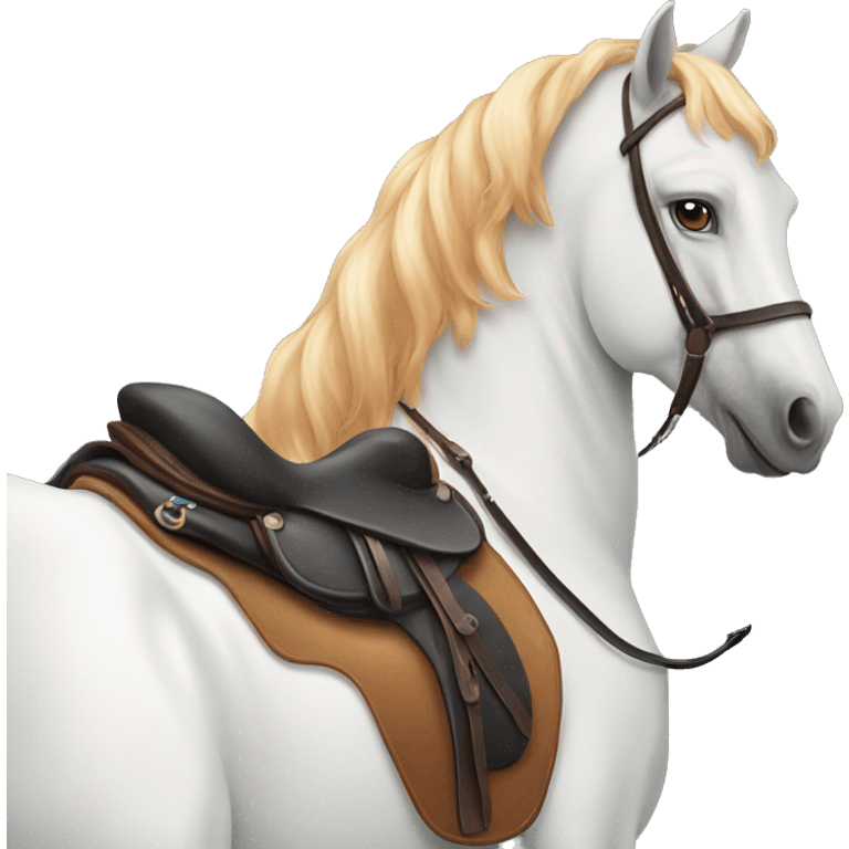 A white horse with ginger spots in the saddle emoji