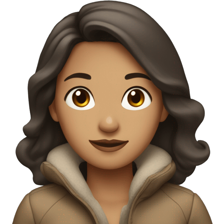 tan girl with dark brown hair in winter emoji