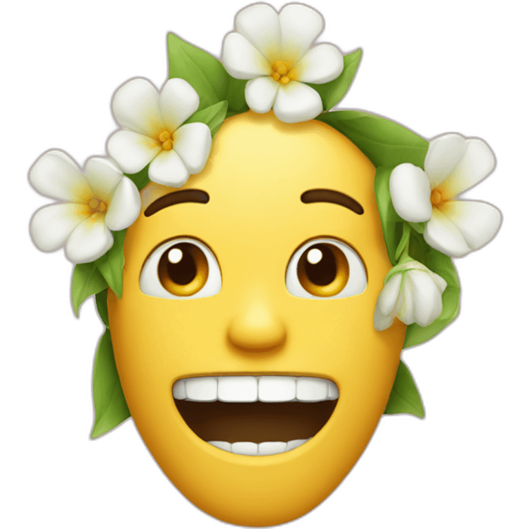 Guy with a flower in his teeth winking emoji