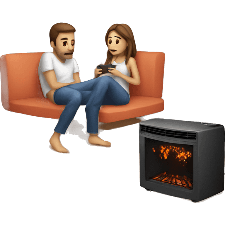 Girl sitting by heater being boring while boyfriend is in bed having fun emoji