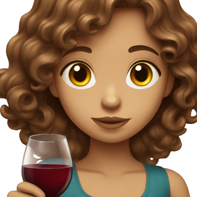 Cute girl with wavy brown hair drinking red wine  emoji