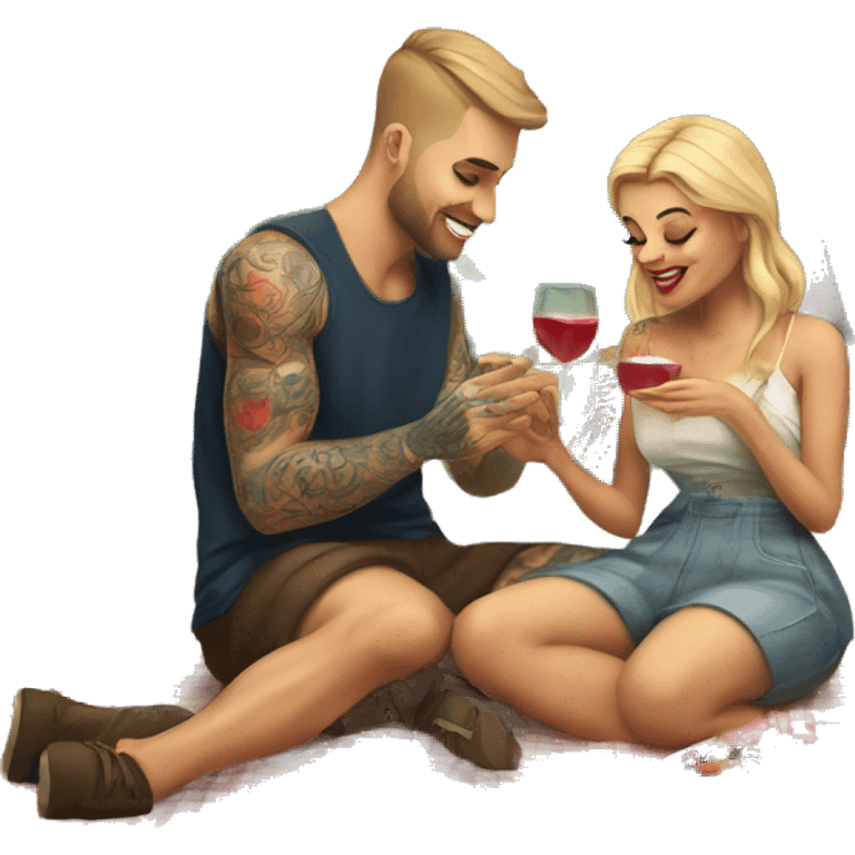 Romantic picnic date for beautiful tattooed couple emoji