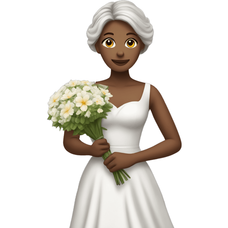 Femme en tenue de mariée avec un bouquet de fleur emoji