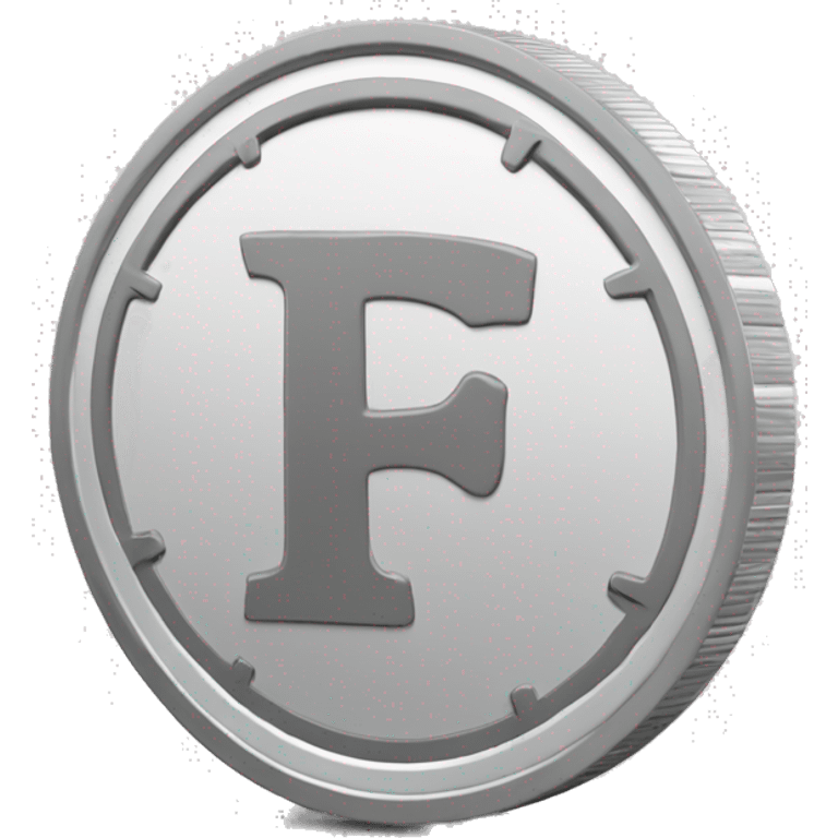 The white and gray color coin with F alphabet  emoji