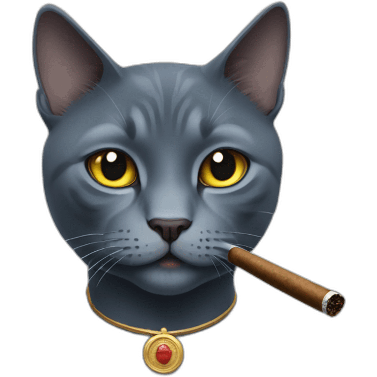 dark hair russian blue cat smokes a cigar emoji