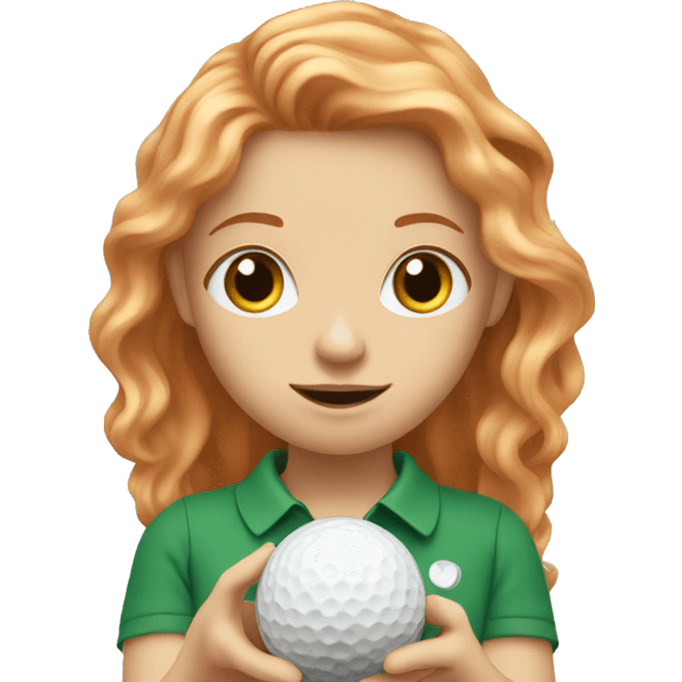 Girl with long strawberry blonde hair holding a golf ball emoji