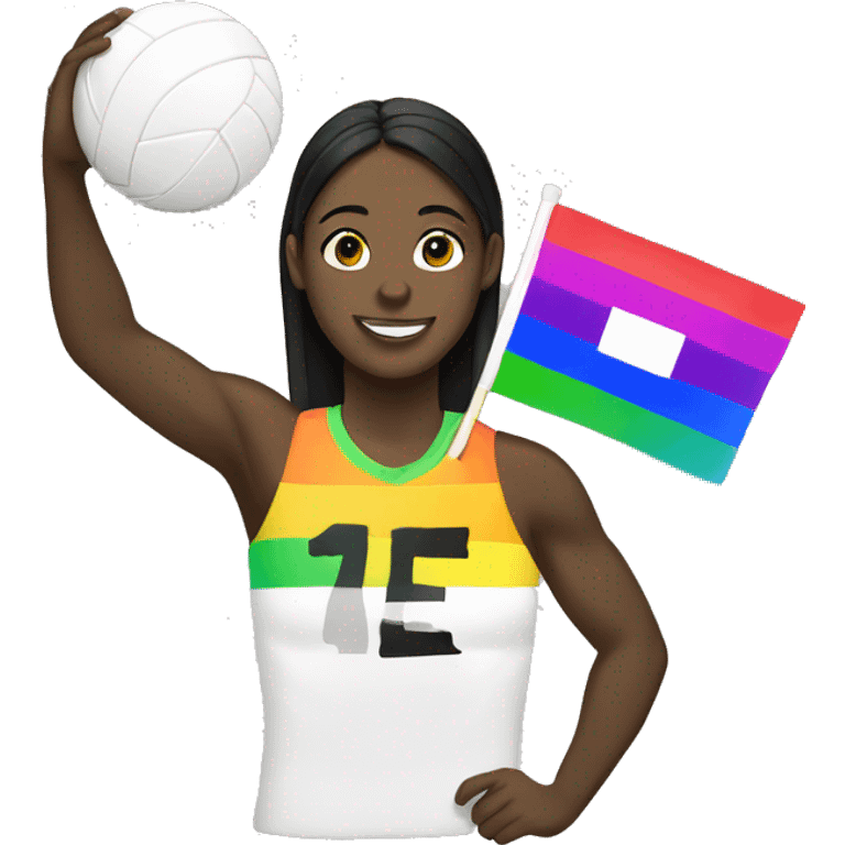 Black volleyball player holding pride flag emoji