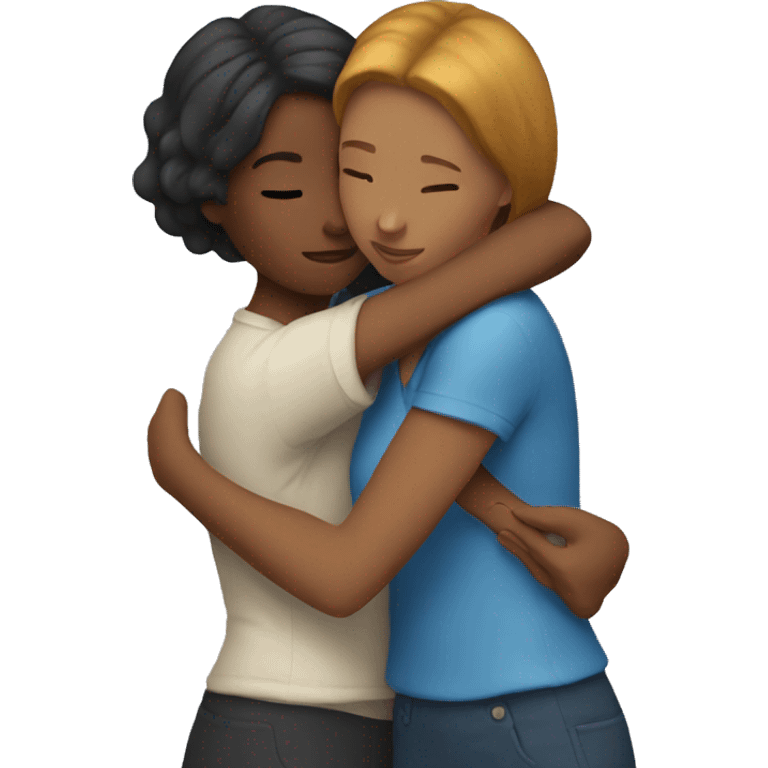 two women hugging one shorter emoji