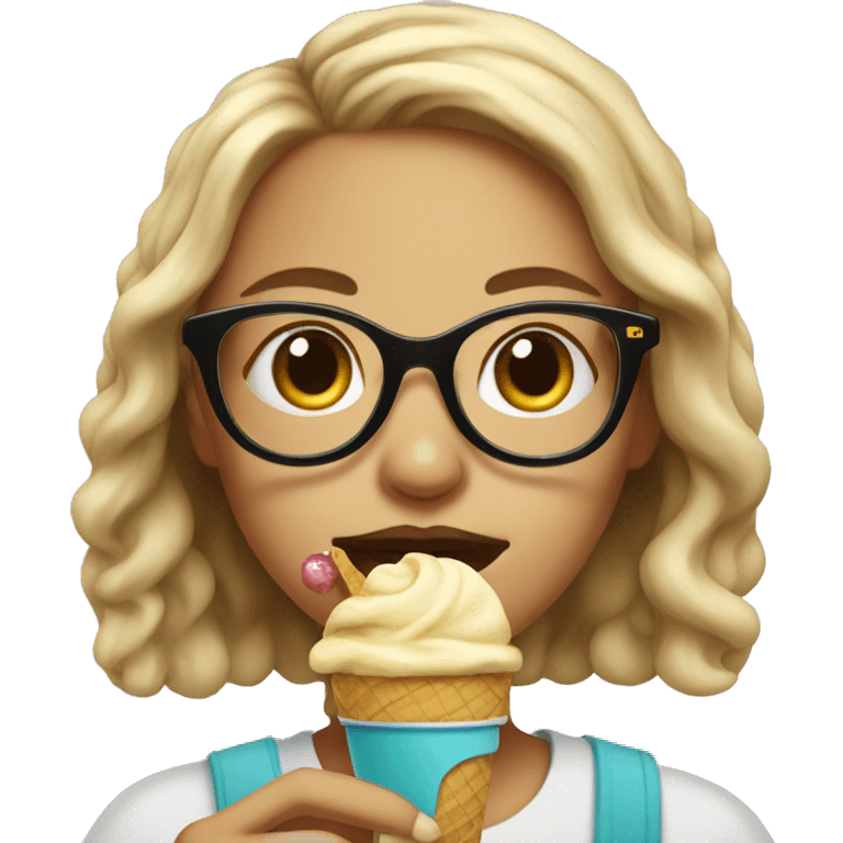 portrait of a girl with glasses eating ice cream emoji