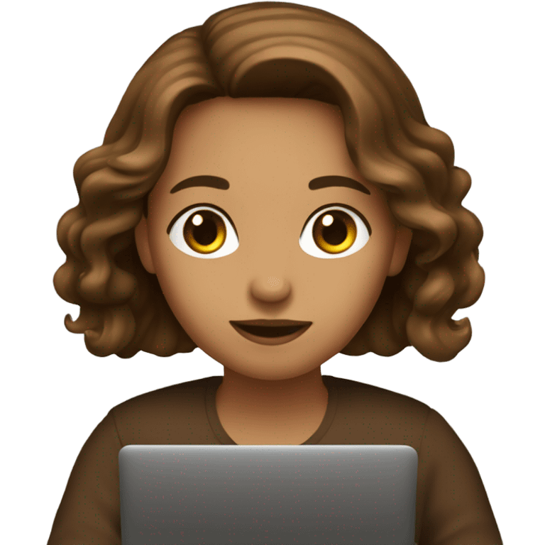 A girl with a wavy brown medium hair hacking pn laptop emoji