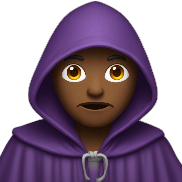 Purple robed hooded person starting into the camera angry face mean emoji